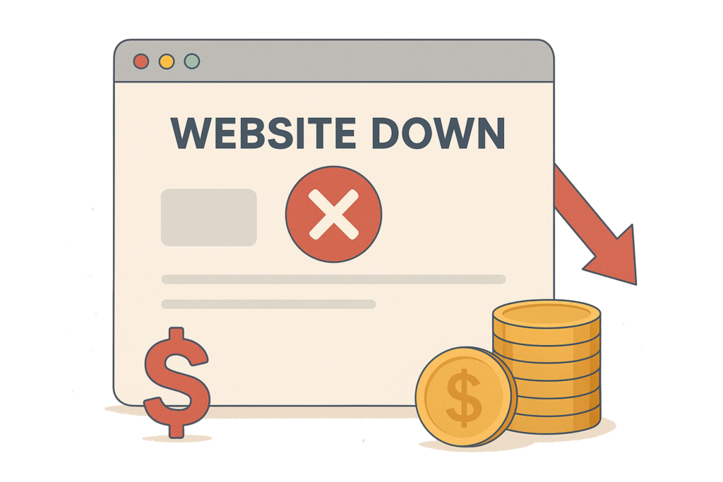 Illustration of not working website and losing money.